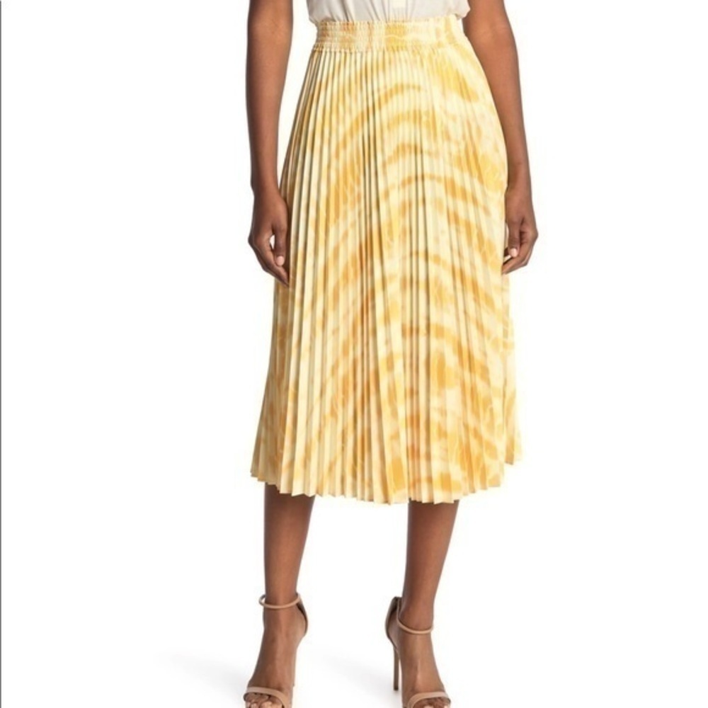 PROENZA SCHOULER White Label Yellow Printed Pleated Tie Dye Skirt - Picture 5 of 15